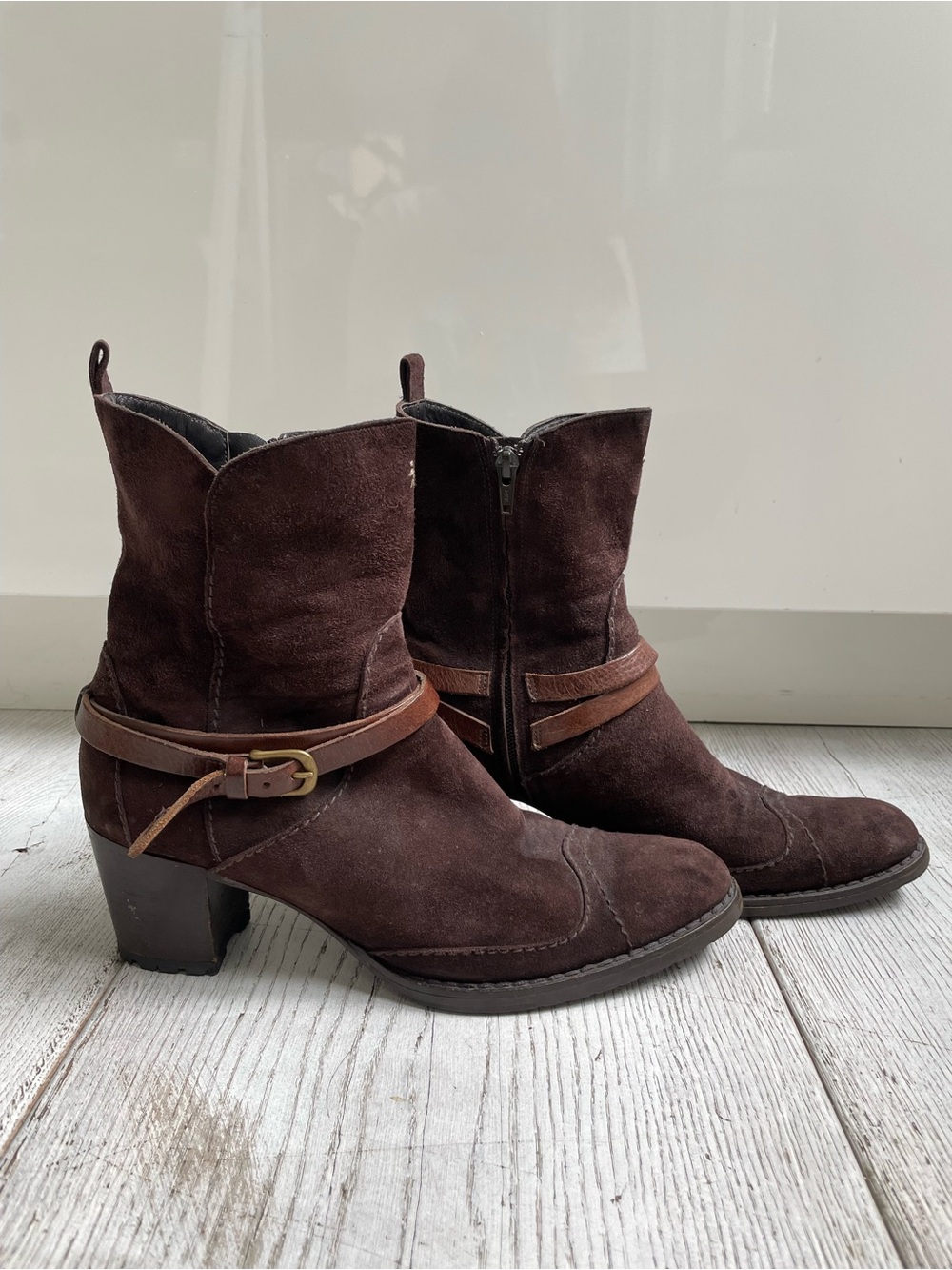 Henry Beguelin,  Dark Brown Suede Ankle Boots with Buckle Strap, size 9